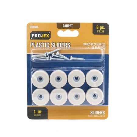 Posdatas 1 in. Screw-on Plastic Heavy Duty Glide, White, 8PK PO3308710